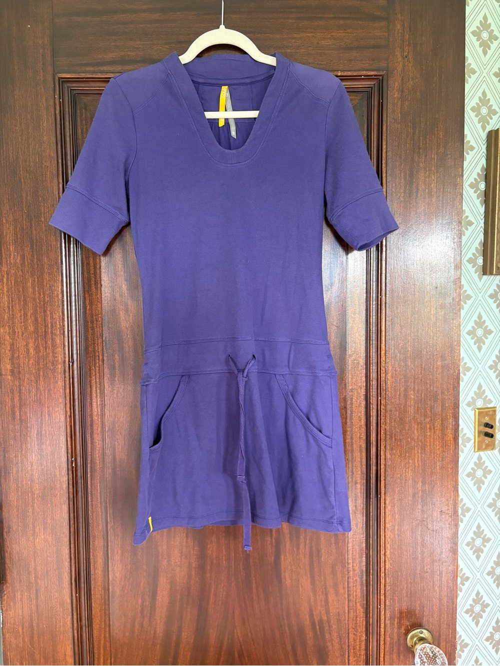 Lole Purple Short Sleeve Drawstring Pocket Dress